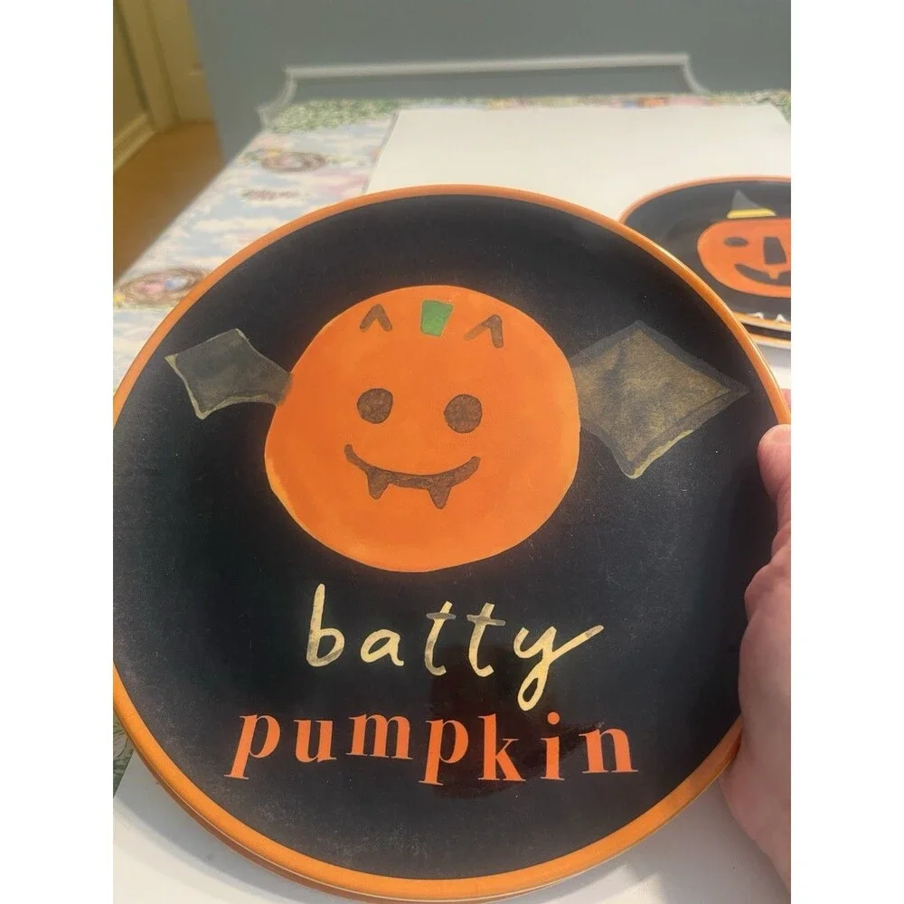 8pc Pottery Barn Halloween Pumpkin Melamine 9” Luncheon Plates